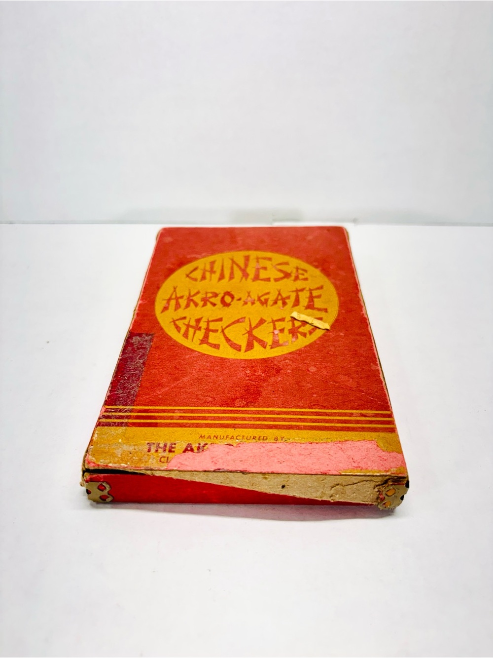 CHINESE AKRO-AGATE CHINESE CHECKERS 58 MARBLES Original Box Vintage 1940’s